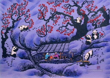 梅の花の動物に中国のパンダ Oil Paintings